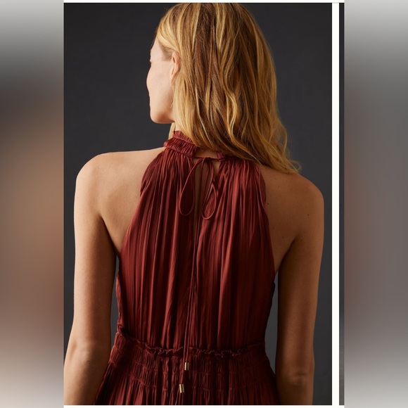 By Anthropologie Tiered Halter Dress High Neck Midi “Rose” Sleeveless Size 4 - Picture 3 of 9